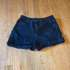 Black Ripped Jean Shorts